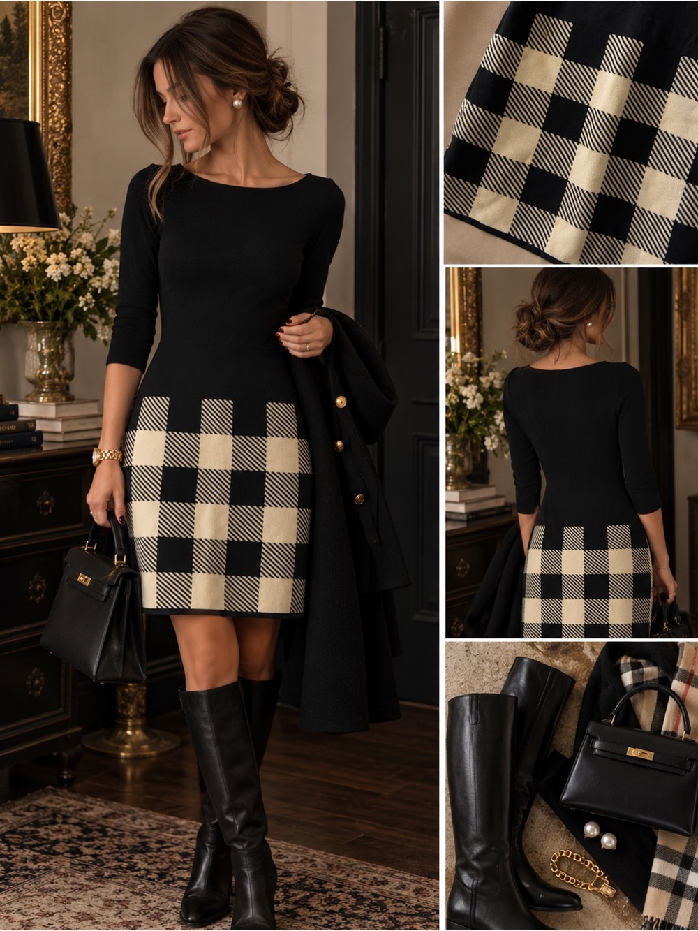 Ralph Lauren Sweater Dress Old Money Preppy Equestrian Quiet Luxury Black Cream